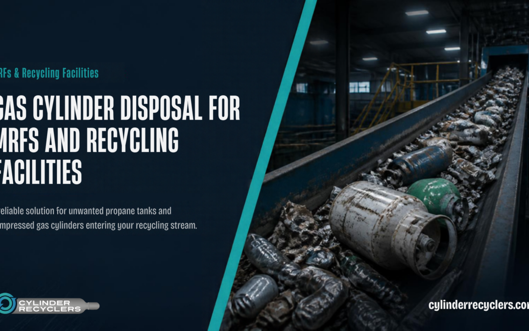 Gas cylinder disposal for MRFs: propane tanks and compressed gas cylinders on a recycling facility conveyor